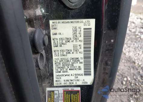 2010 Nissan Frontier Se z USA, uszkodzony, nr VIN 1N6AD0CW4AC428966